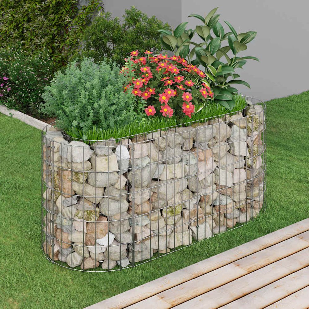 Jardinière gabion surélevée fer galvanisé bordure florale 120x50x50cm argent