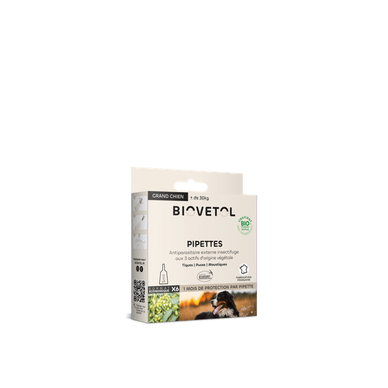 Pipettes anti puces grand chien bio - certifié ecocert - 6 pipettes * 5ml