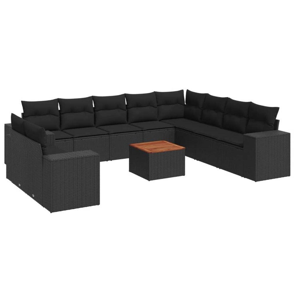 Salon de jardin 11 pcs avec coussins noir résine tressée