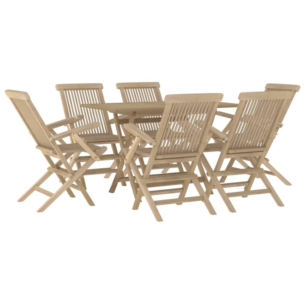 Salon de jardin meuble d'extérieur ensemble de mobilier 7 pièces gris bois de teck solide