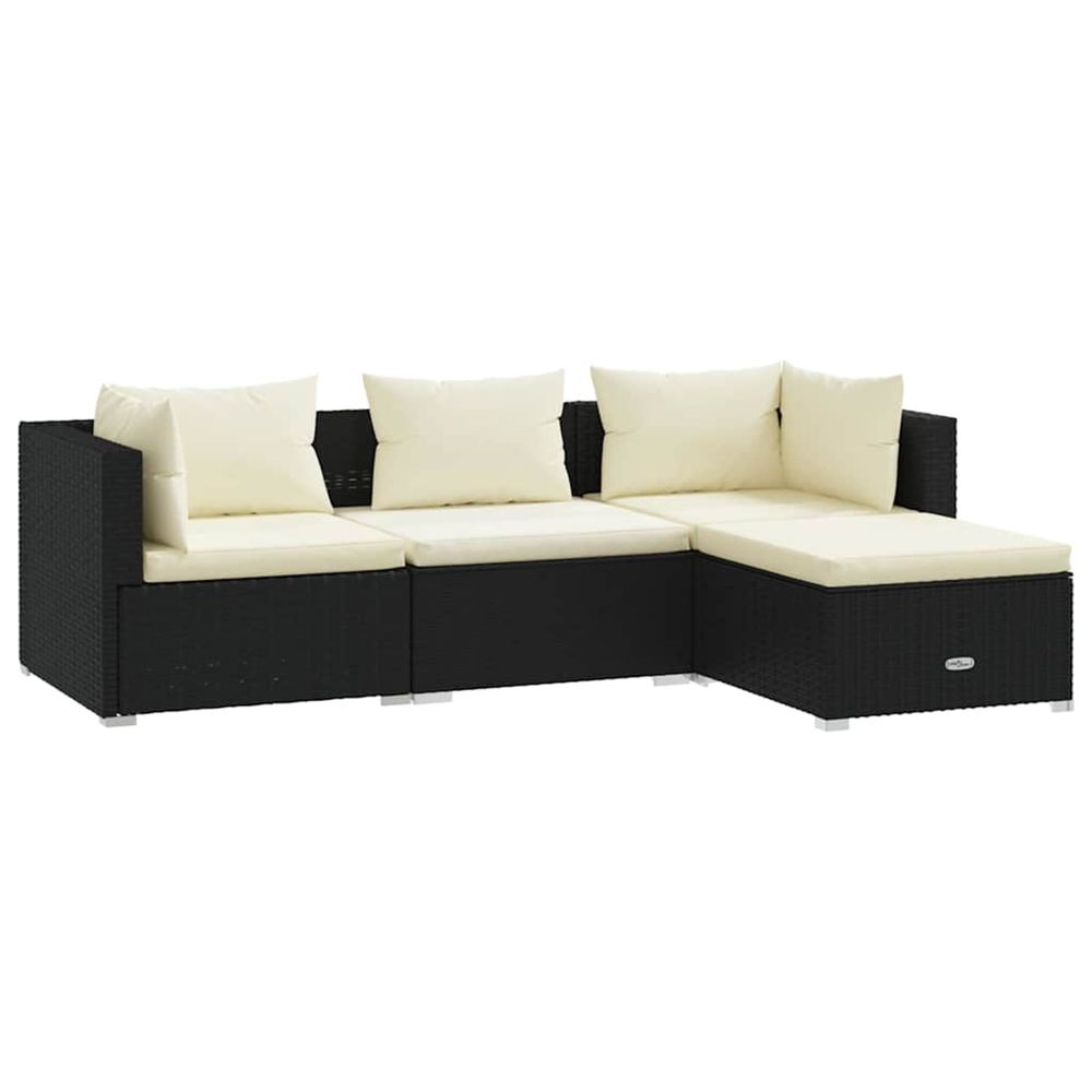 Salon de jardin 4 pcs avec coussins résine tressée noir