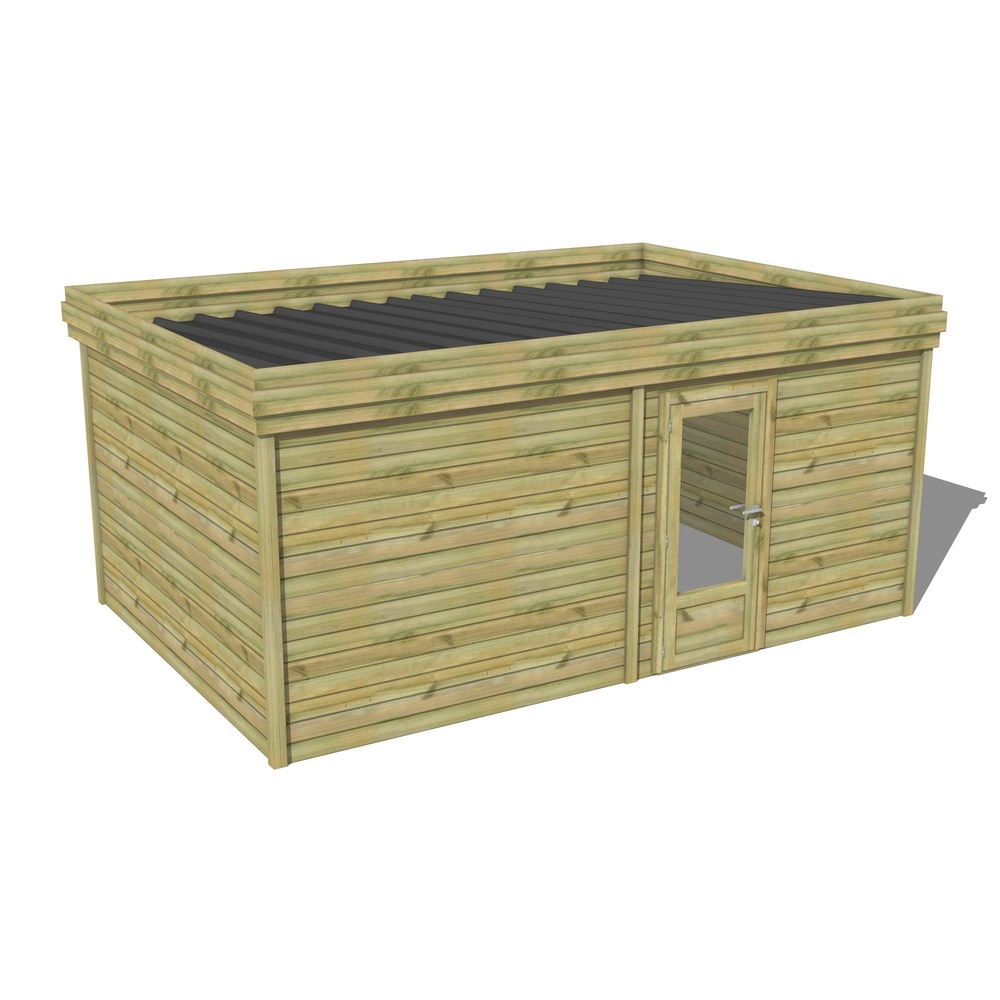 Abri de jardin bois pin traité autoclave 27mm - 5,69x3,44m / 20m2 - bac acier - abri français