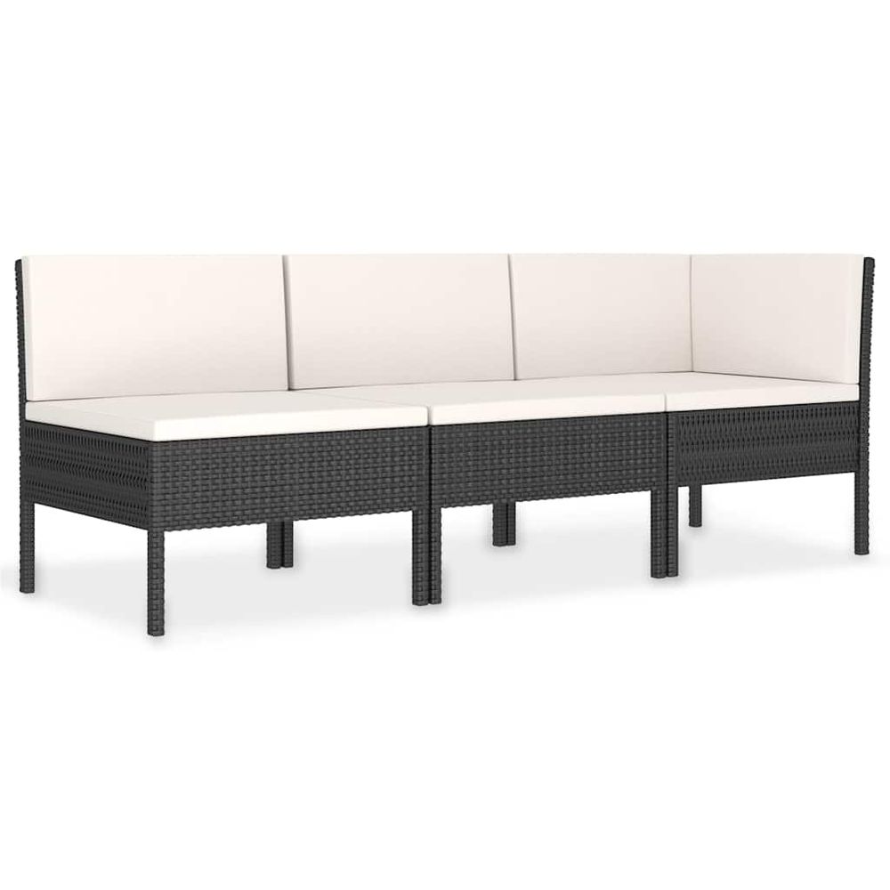 Salon de jardin 3 pcs avec coussins résine tressée noir
