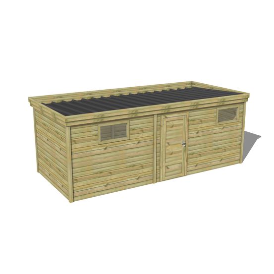 Abri de jardin bois pin traité autoclave 27mm - 5,995x2,64m / 16m2 - bac acier - abri français