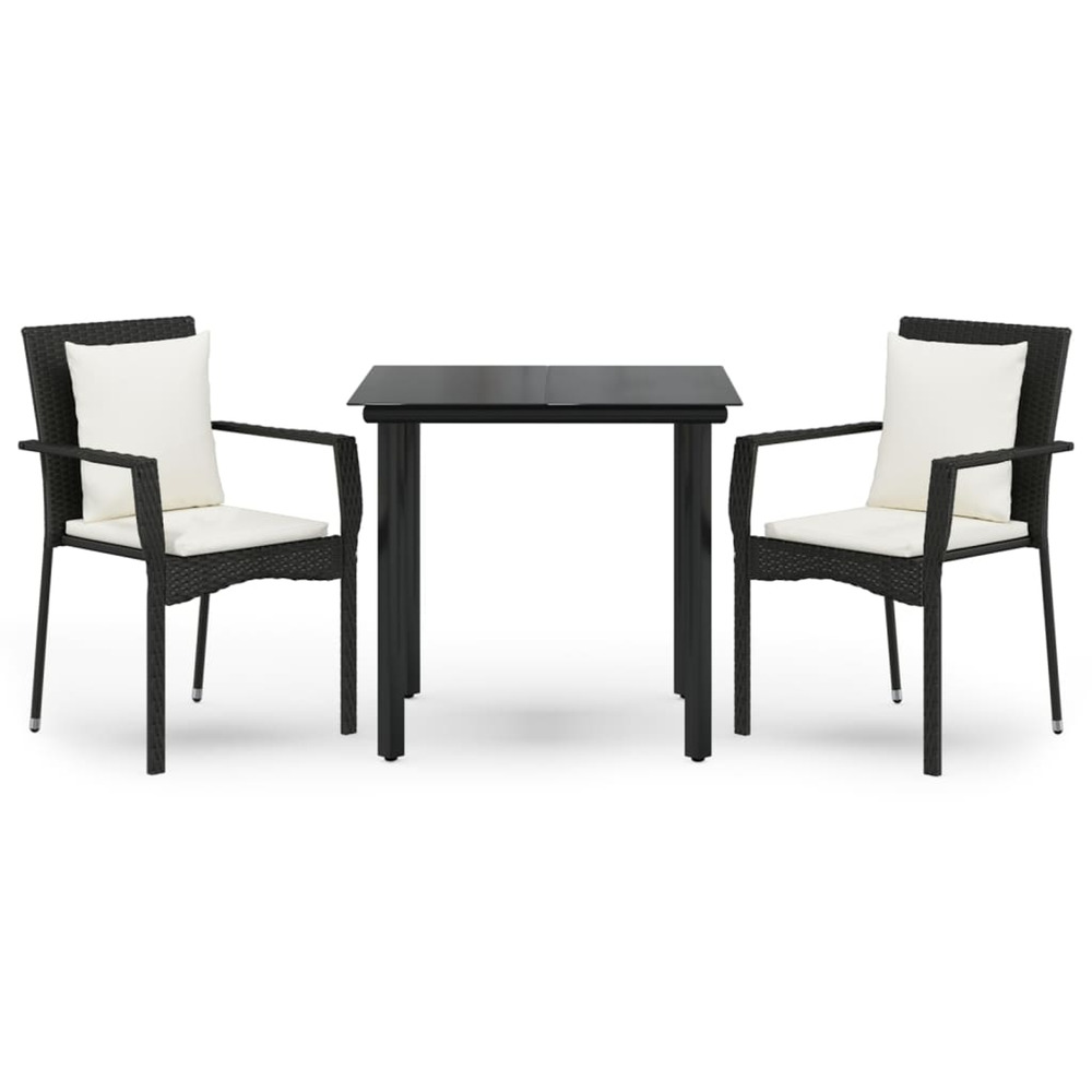 Ensemble à manger de jardin avec coussins 3 pcs noir