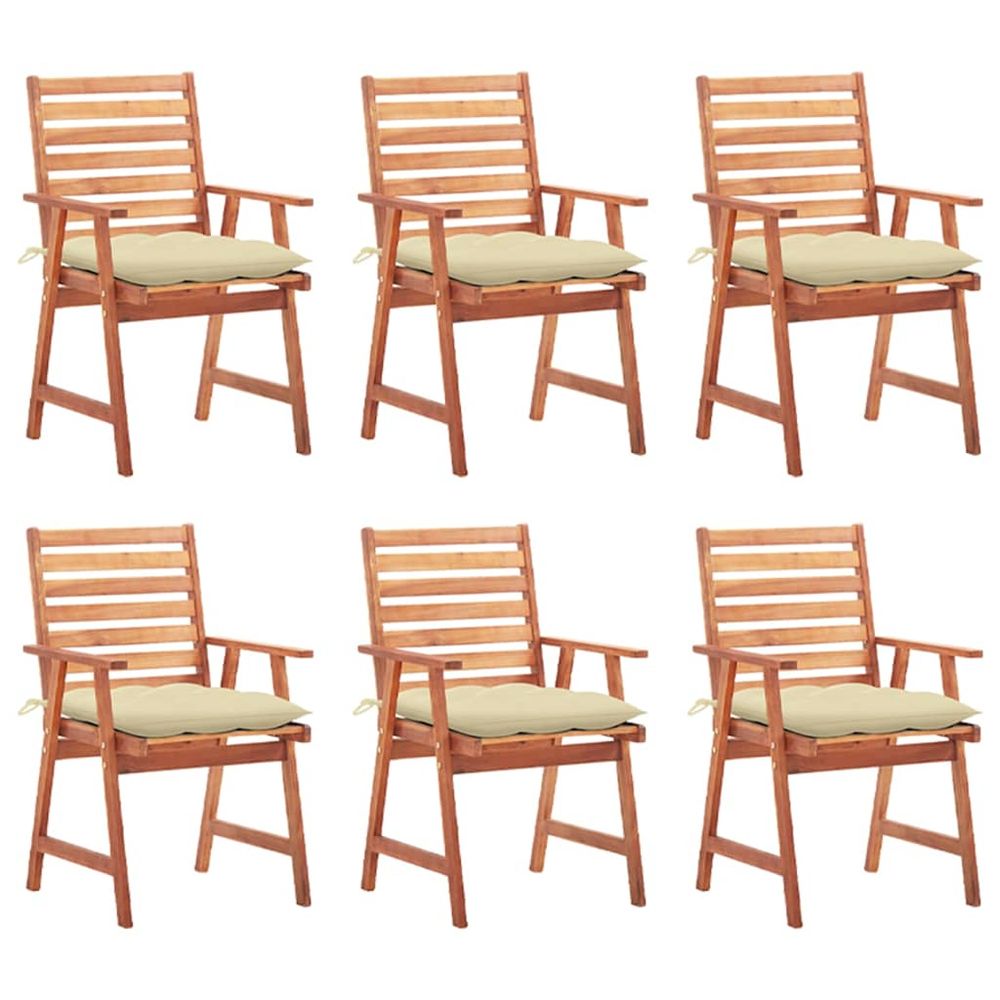 Chaises à manger d'extérieur lot de 6 et coussins acacia massif
