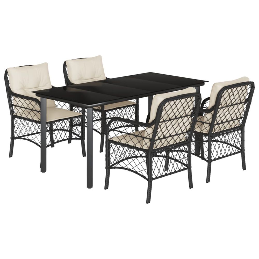 Ensemble à manger de jardin coussins 5pcs noir résine tressée
