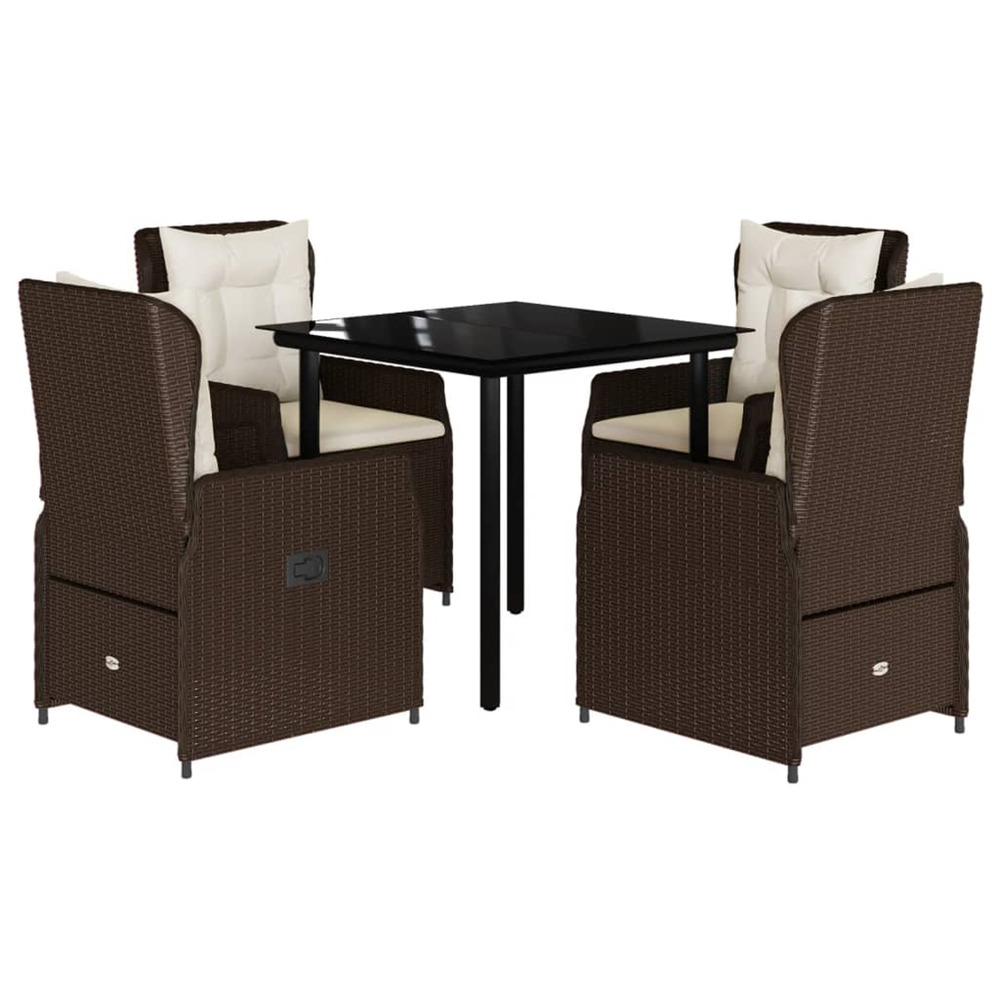 Ensemble à manger de jardin 5 pcs et coussins marron poly rotin