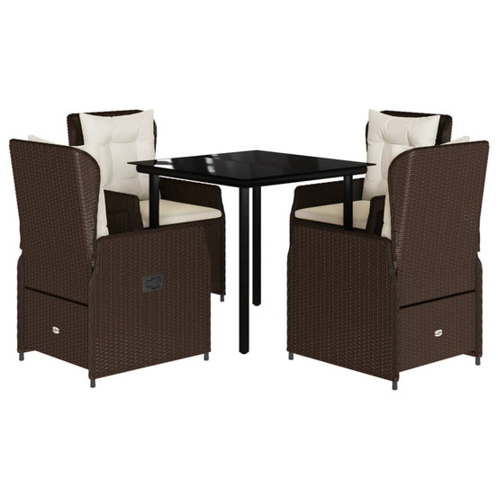 Ensemble à manger de jardin 5 pcs et coussins marron poly rotin