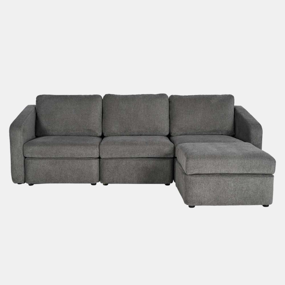 Canapé modulable 3 places gris foncé avec pouf konekt