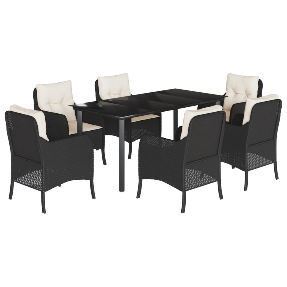 Ensemble à manger de jardin coussins 7pcs noir résine tressée