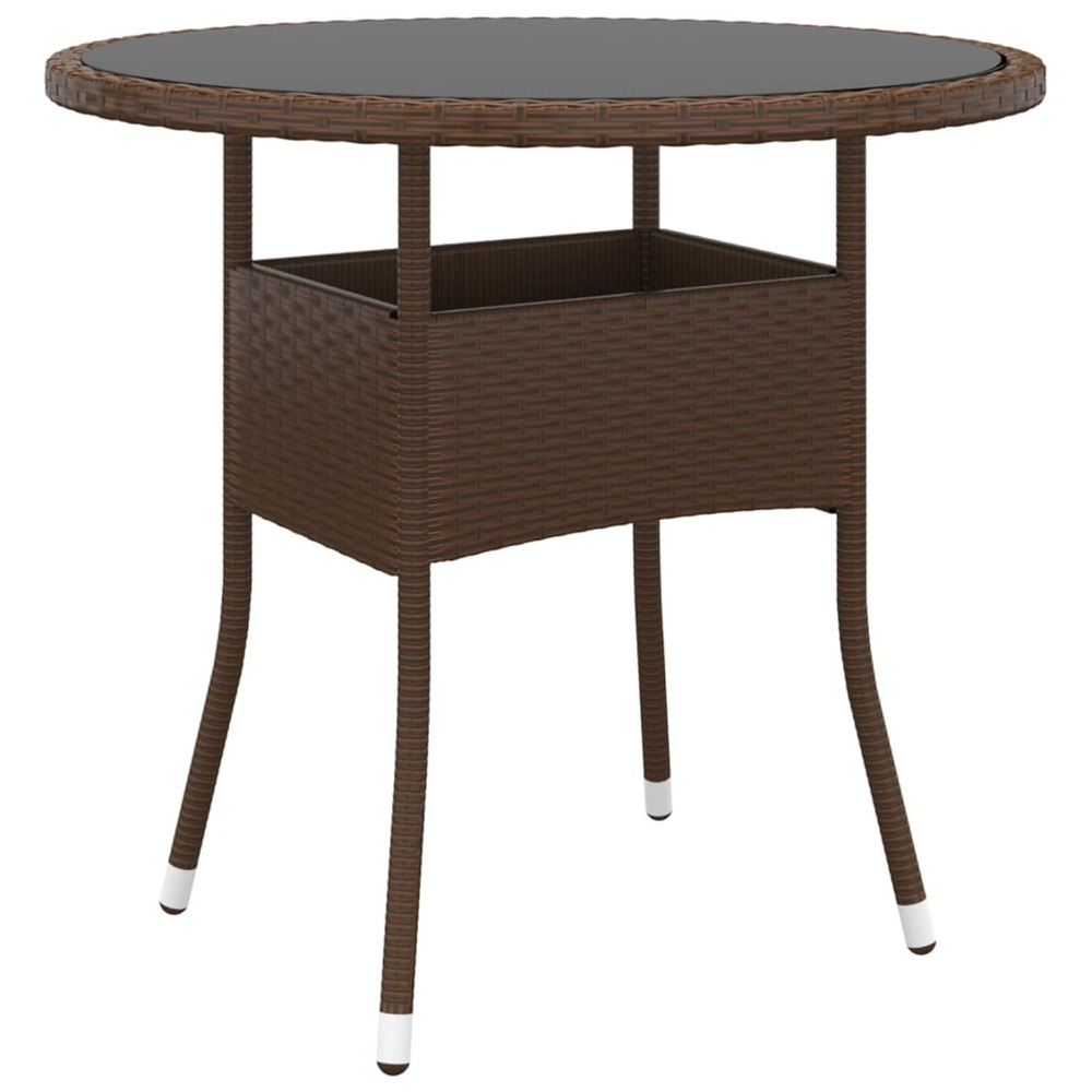 Table de jardin ø80x75 cm verre trempé/résine tressée marron