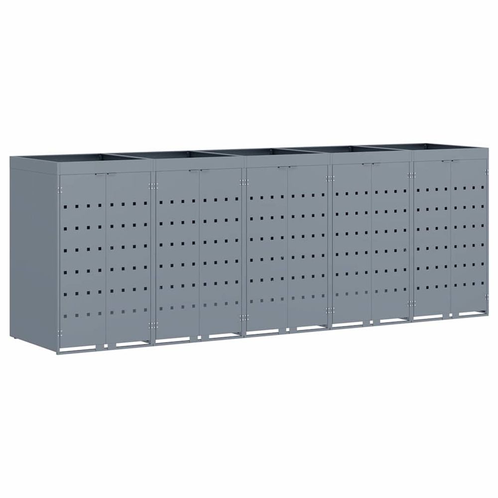 Rangement de poubelle à roulettes pour 5 poubelles gris clair