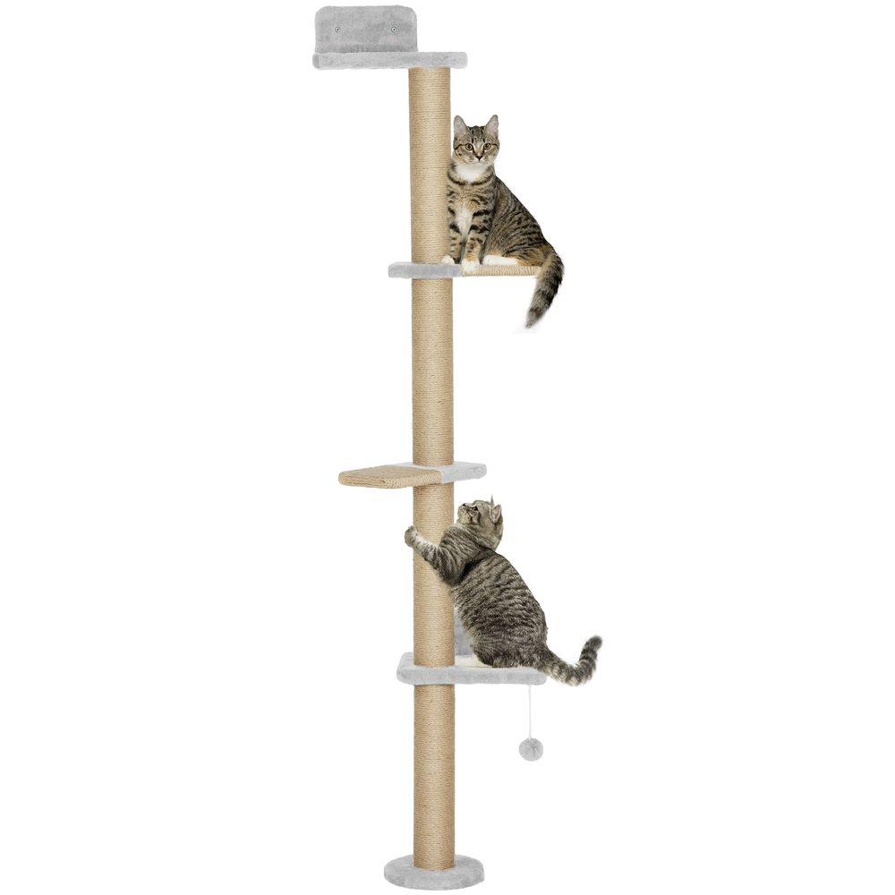 Étagères murales chat bois jute 4 plateformes escalade poteau griffoir 180cm gris