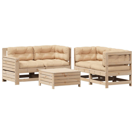 Salon de jardin 5 pcs avec coussins bois de pin massif
