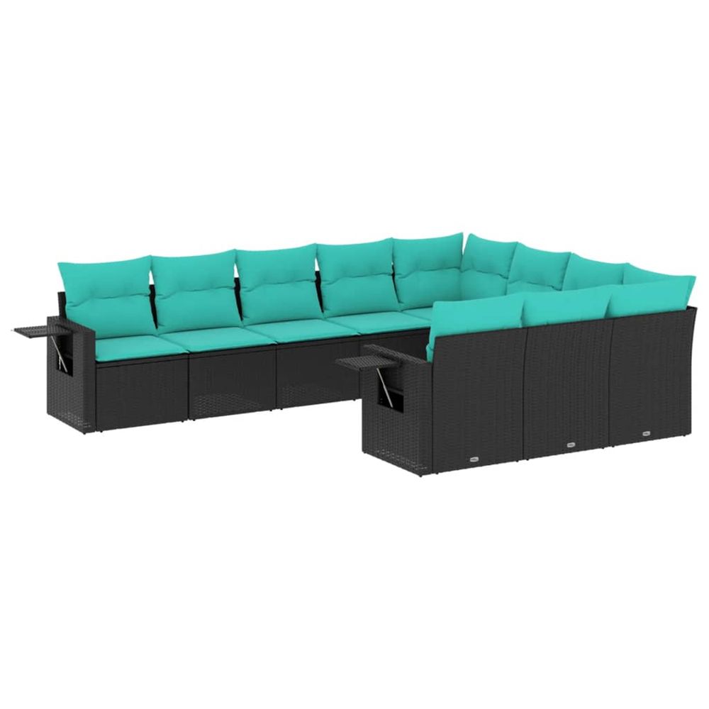 Salon de jardin 10 pcs avec coussins noir résine tressée