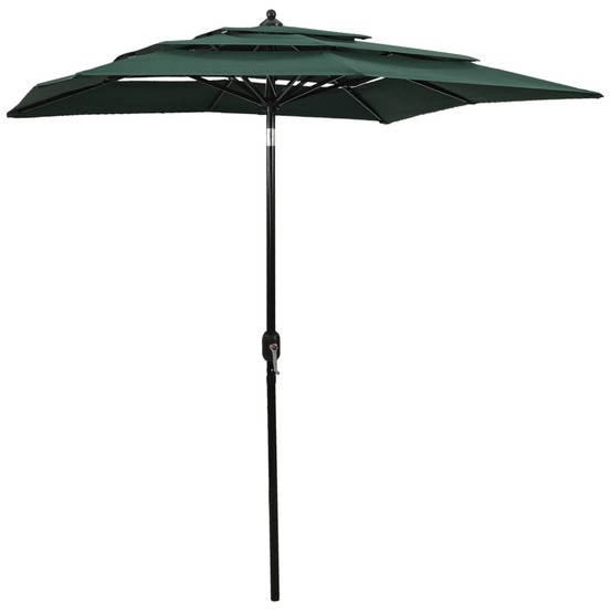 Parasol de jardin à 3 niveaux avec mât en aluminium vert 2x2 m