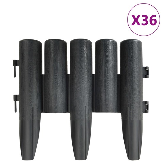Bordures de pelouse 36 pcs anthracite 10 m pp