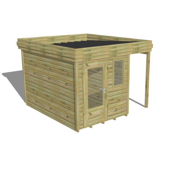 Abri de jardin bois pin traité autoclave 27mm - 3,14x3,44m / 11m2 - bac acier - plancher bois