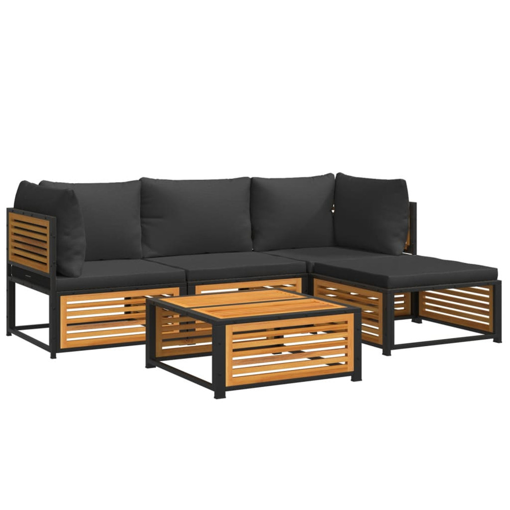 Salon de jardin avec coussins 5 pcs bois d'acacia solide
