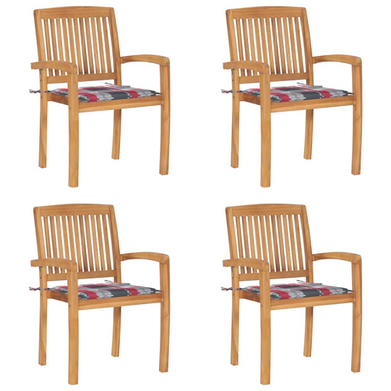 Chaises de jardin empilables avec coussins lot de 4 teck solide