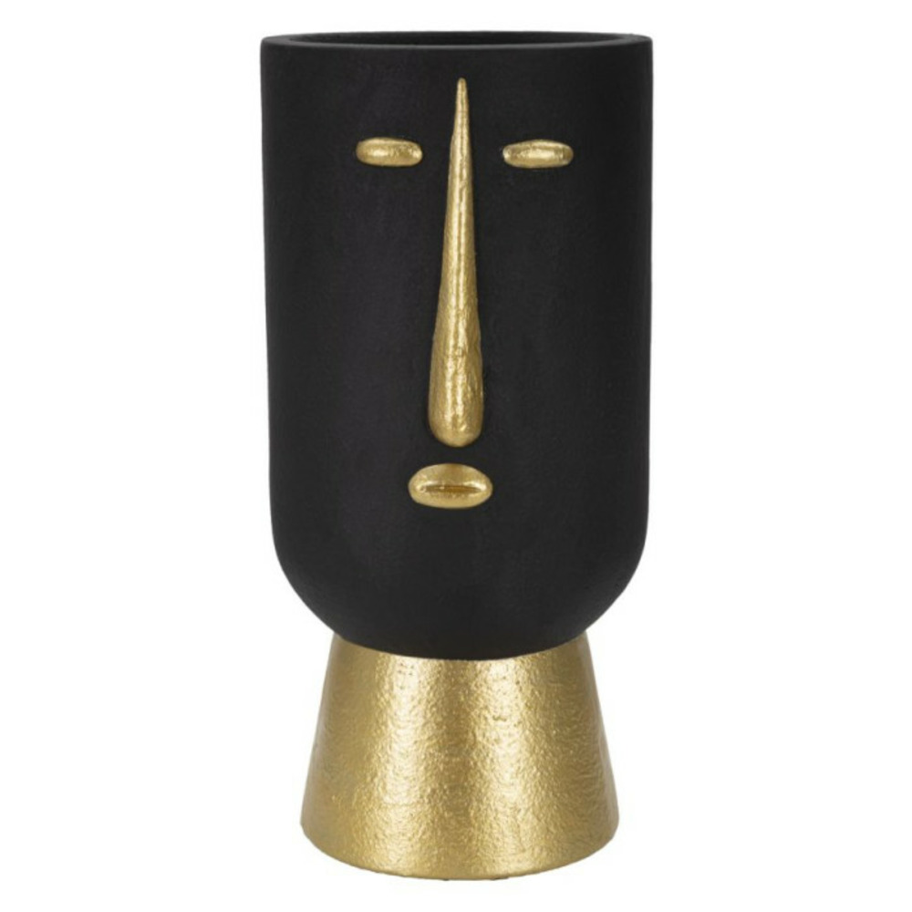 Vase design visage tribal 45cm noir & or
