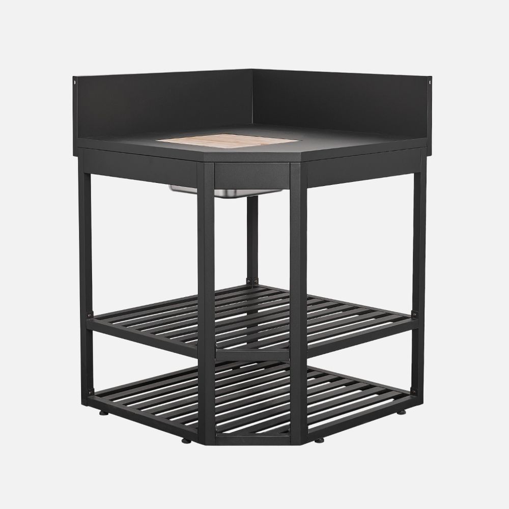 Module d'angle cuisine extérieure acier avec bac à glaçons et planche en bois l80cm - thira