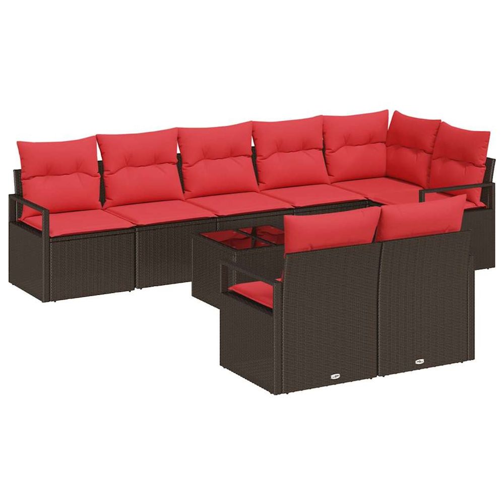 Ensemble de canapé de jardin 9 pc marron et rouge polyrotin