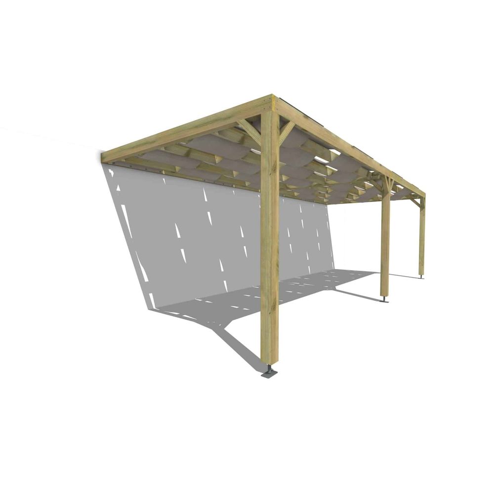 Pergola bois • 8m x 3m • adossée • sens largeur • voilage semi-transparent inclus • livraison comprise