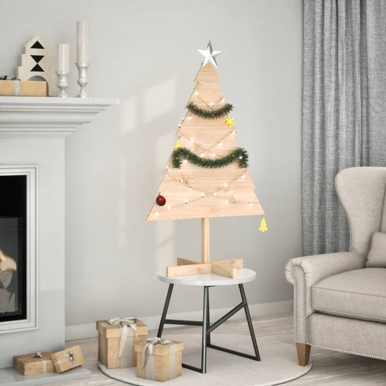 Sapin de noël décoratif en bois massif style rustique pour intérieur/extérieur 110 cm