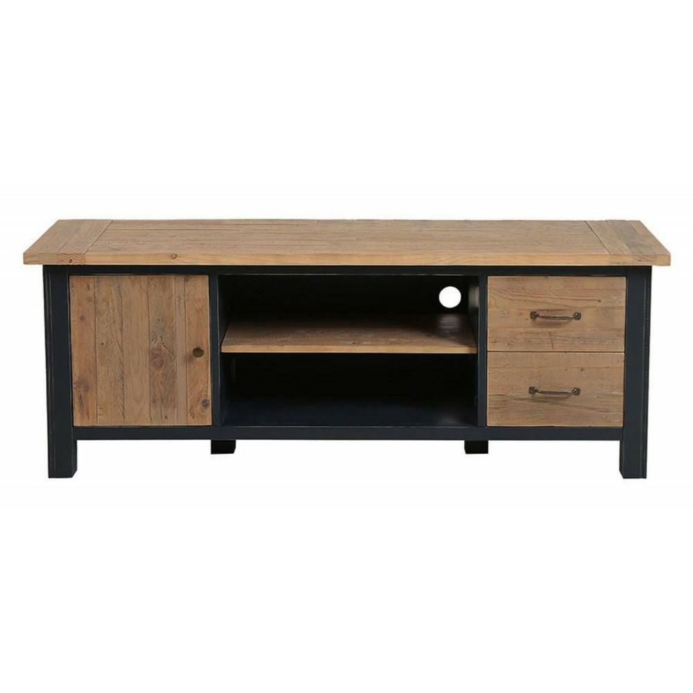 Meuble tv avec rangements bois noir - rivages interior's
