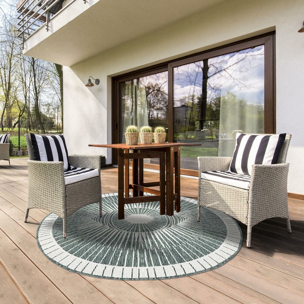 Tapis rond d'extérieur, kilim reversible ø240cm lyn2 b rond reversible vert et crème