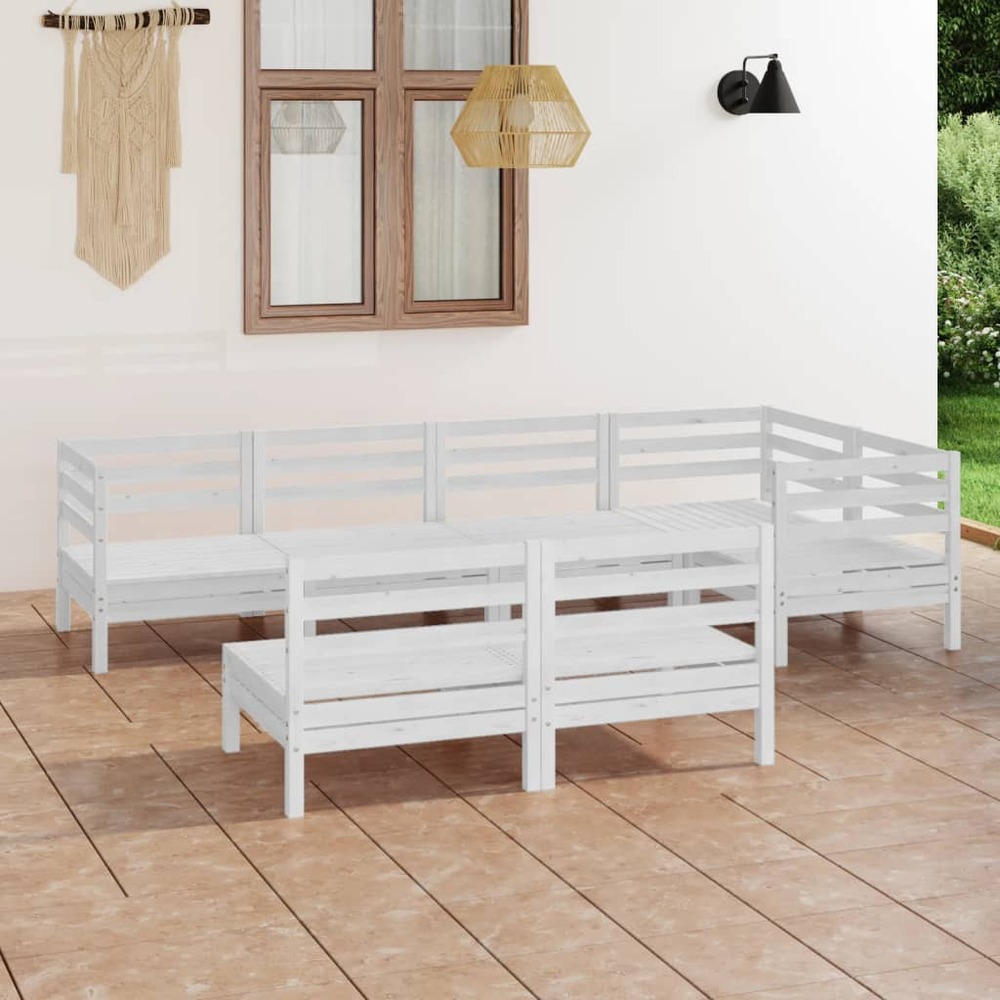 Salon de jardin 7 pcs bois de pin massif blanc
