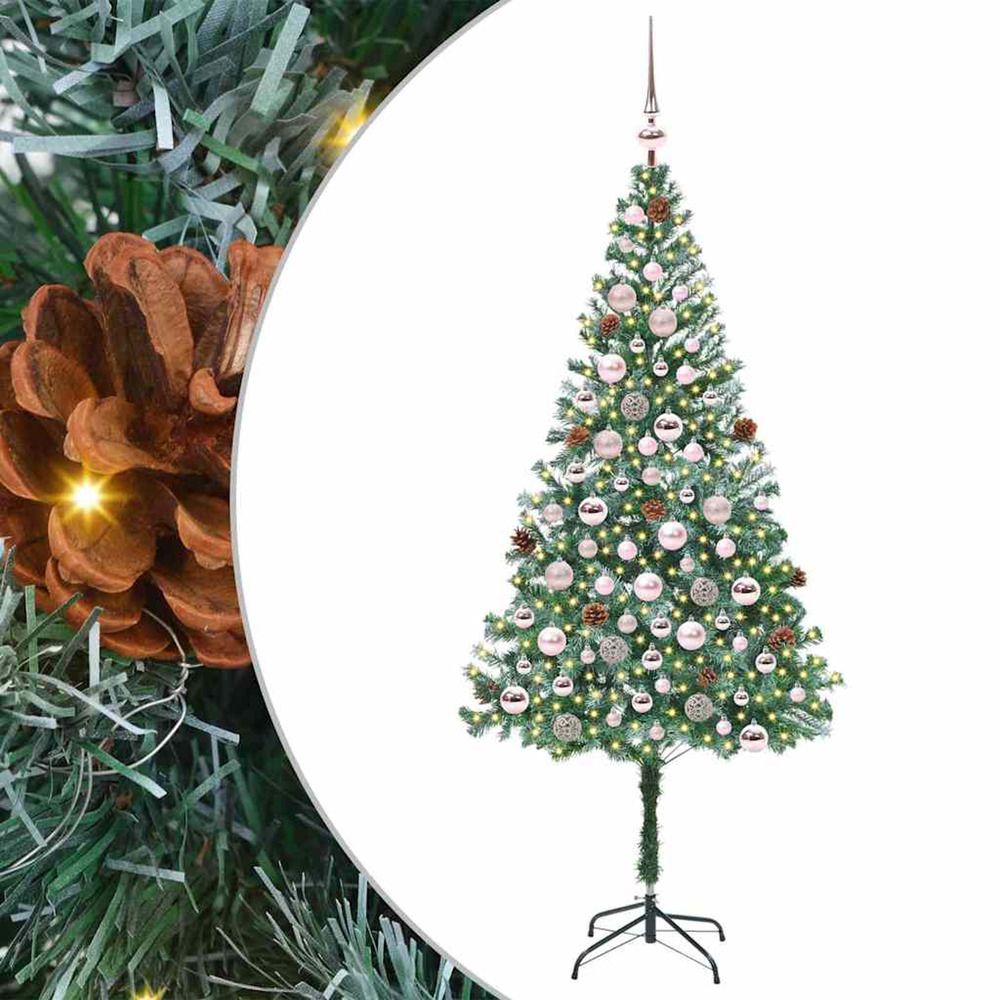 Sapin de noël artificiel avec 300 led vert 180 cm pvc et acier