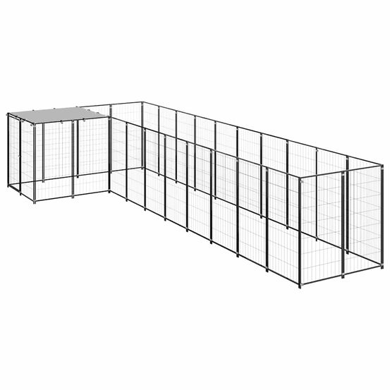 Chenil extérieur 7,26 m² acier avec toit de protection pour jardin noir
