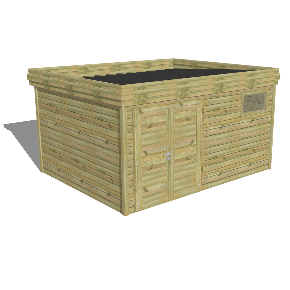 Abri de jardin bois pin traité autoclave 27mm - 4,34x3,44m / 15m2 - bac acier - abri français
