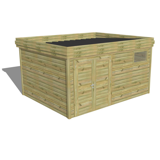Abri de jardin bois pin traité autoclave 27mm - 4,34x3,44m / 15m2 - bac acier - abri français