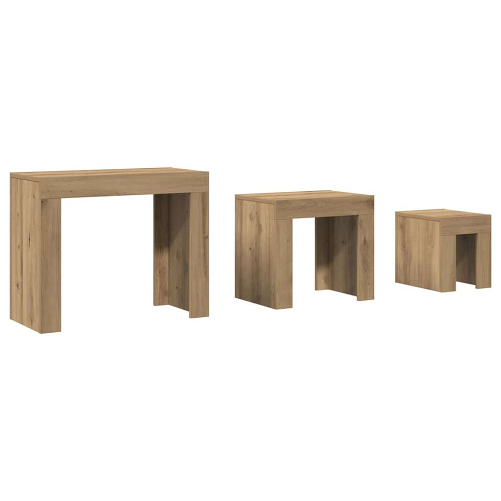 Tables basses gigognes 3 pcs chêne artisanal bois d'ingénierie