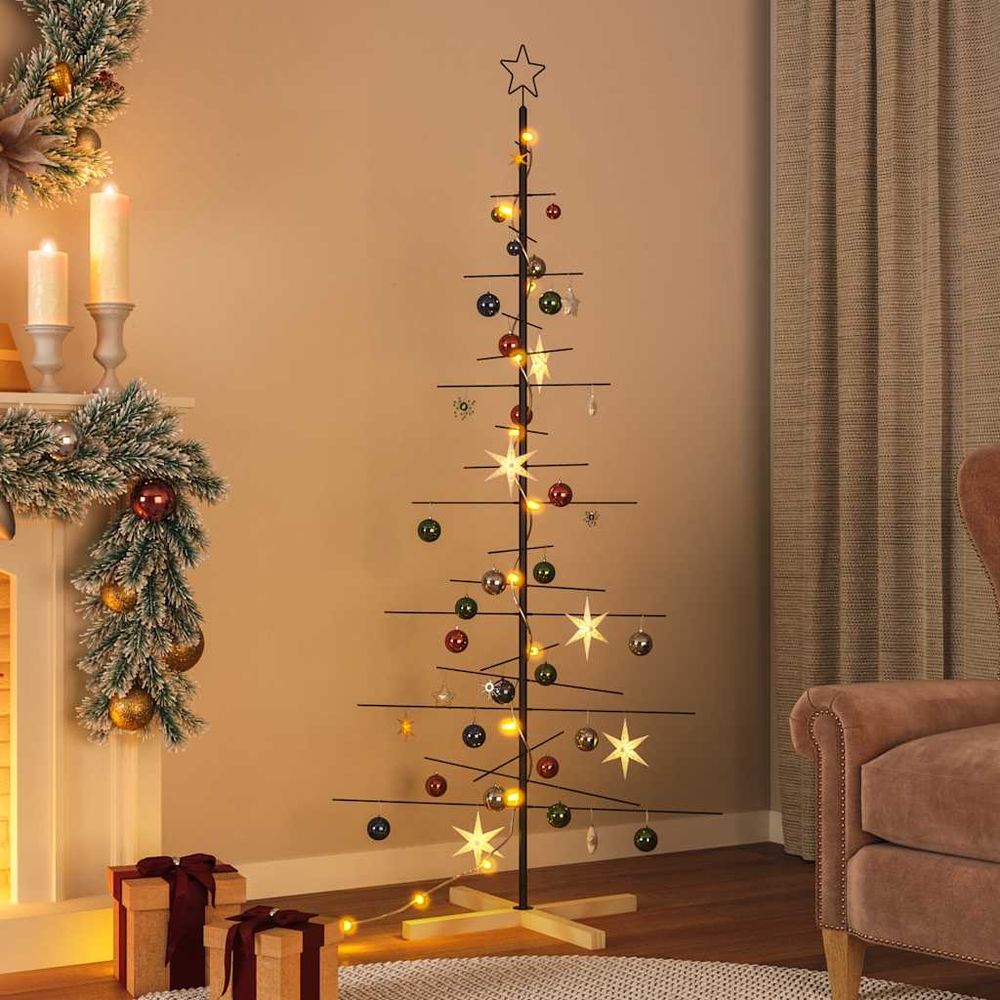 Sapin de noël scandinave en métal et bois à décorer pour intérieur noir 180 cm