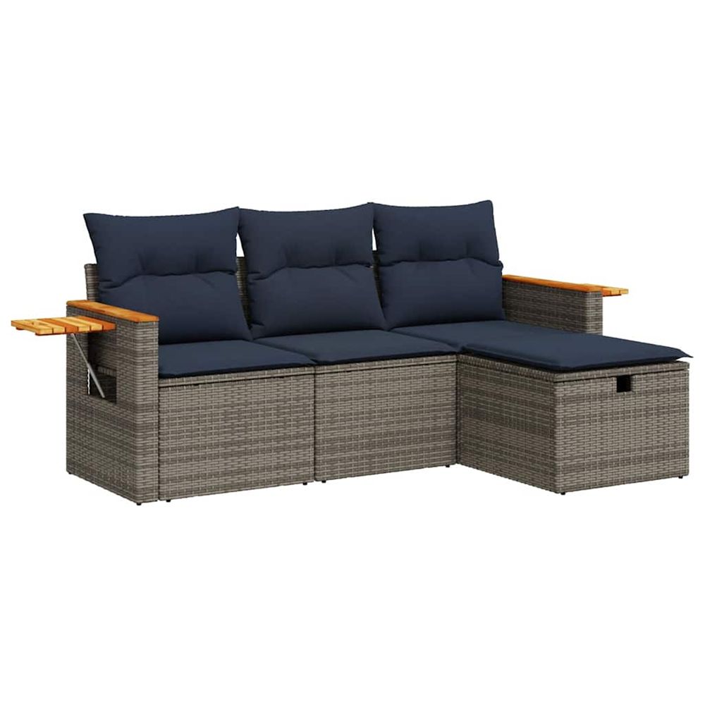 Salon de jardin 4 pcs avec coussins gris résine tressée