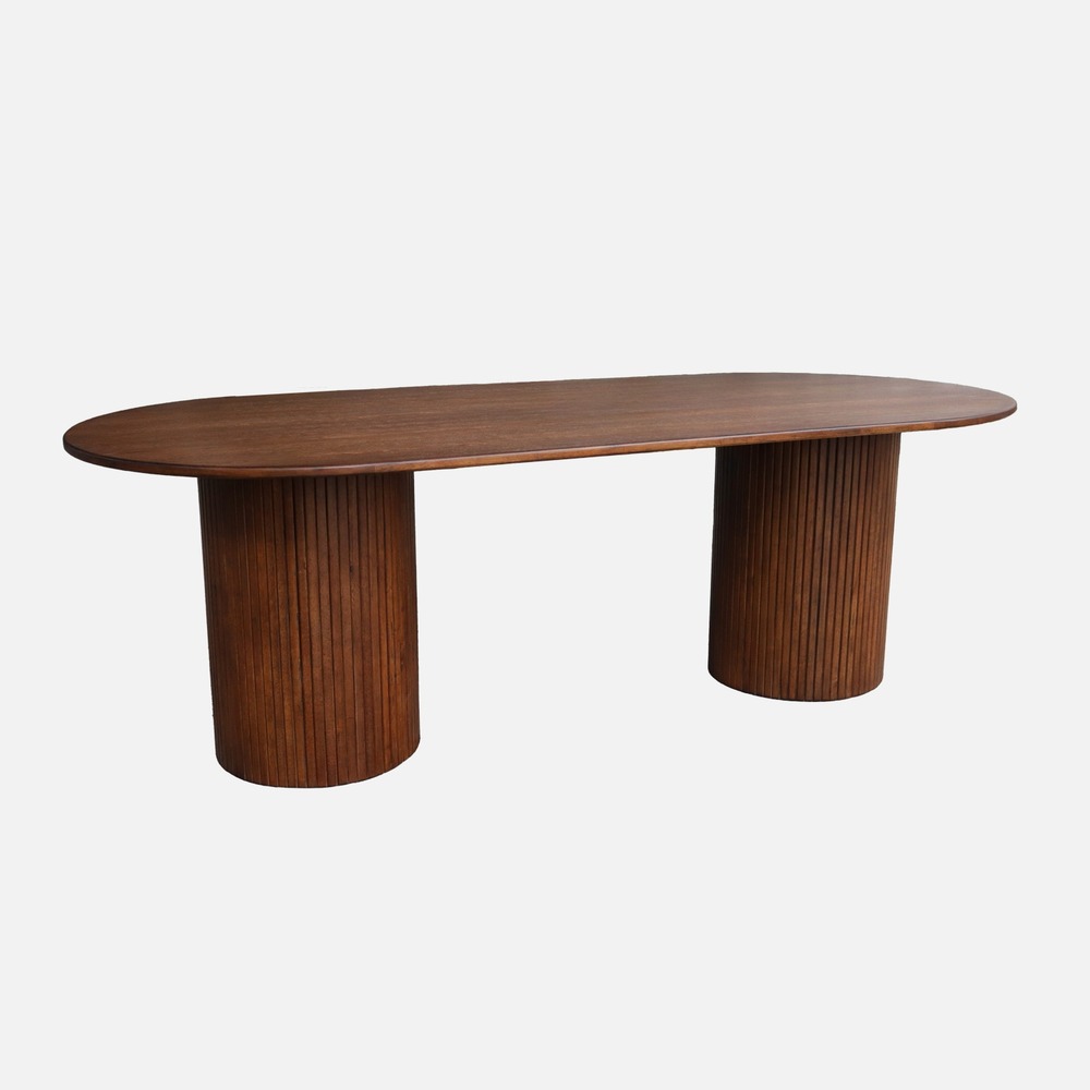 Table à manger oblongue bois d'hévéa et placage chêne 8 places - l 220 x p 100 x h 73 cm - estelle