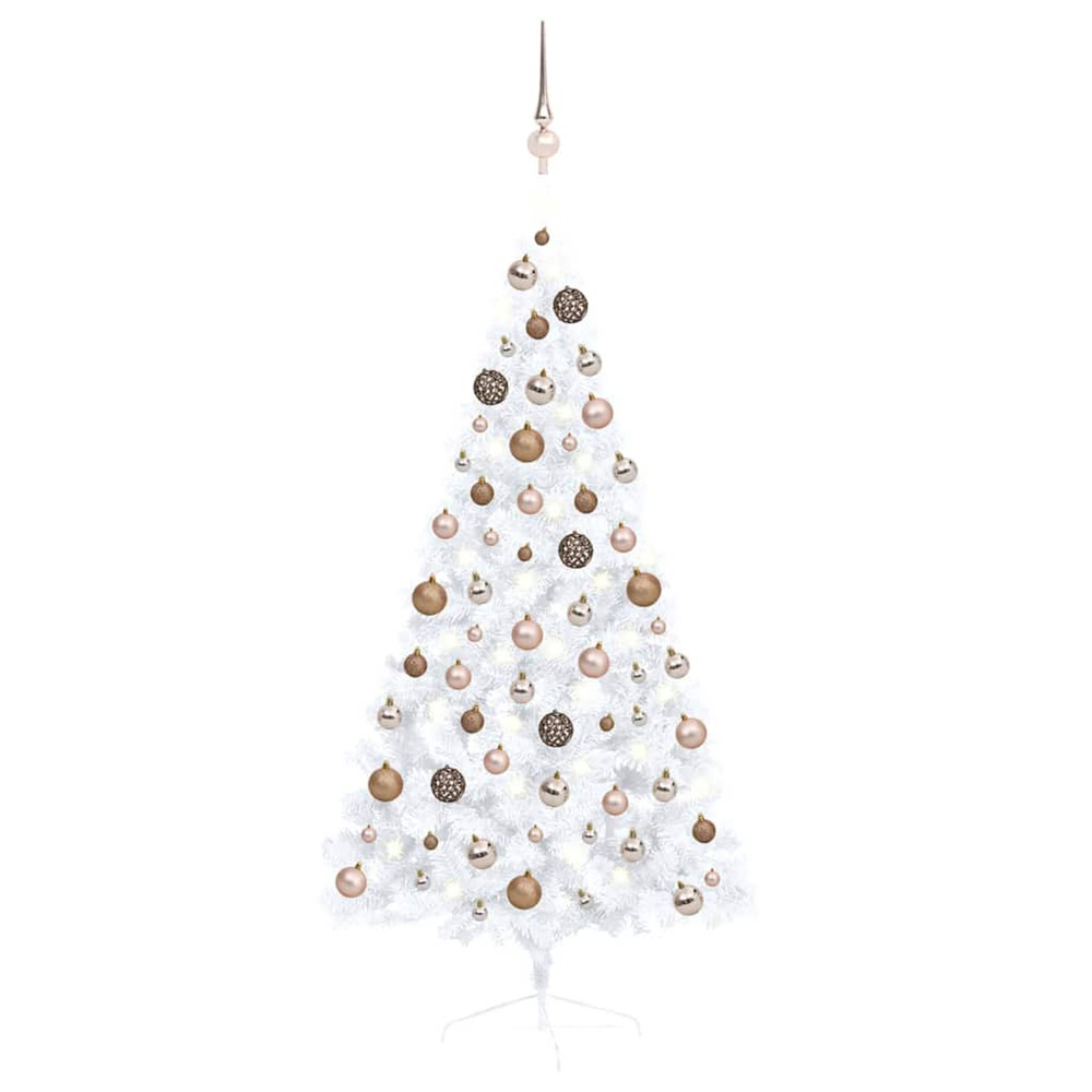 Demi-arbre de noël artificiel pré-éclairé et boules blanc 150cm