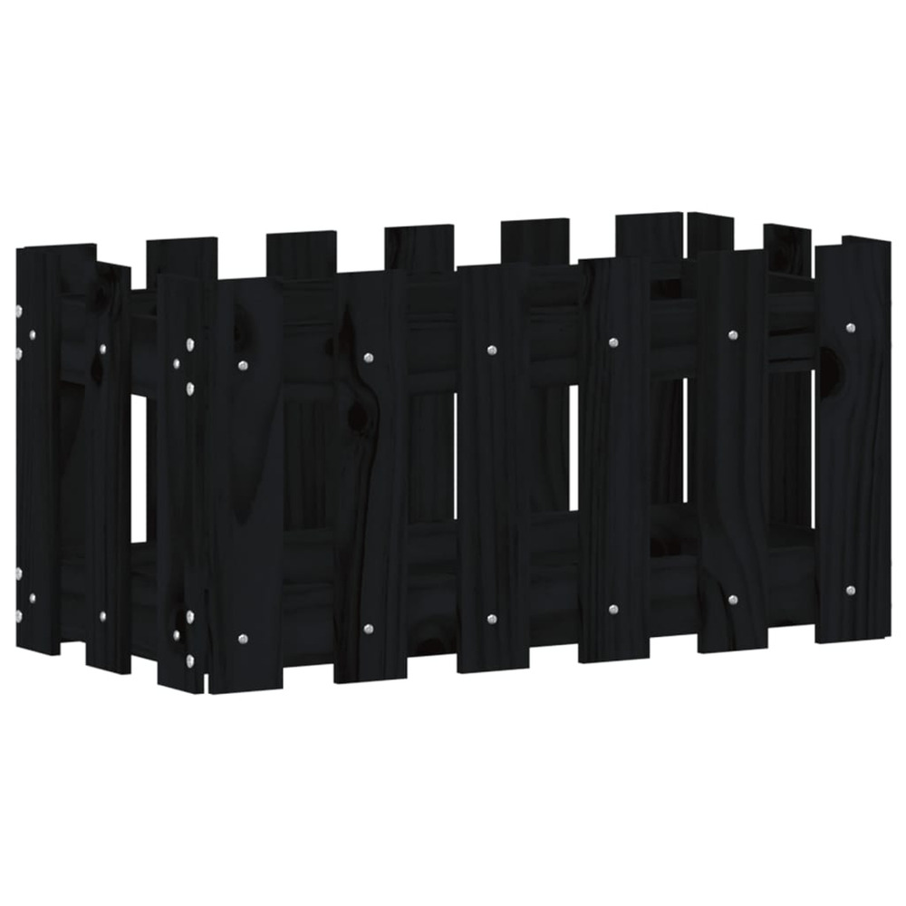 Jardinière d'extérieur avec design de clôture noir 60x30x30 cm pin massif