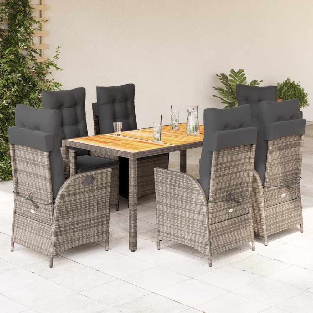 Ensemble à manger de jardin et coussins 7 pcs gris rotin