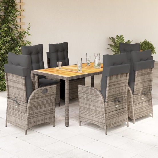 Ensemble à manger de jardin et coussins 7 pcs gris rotin