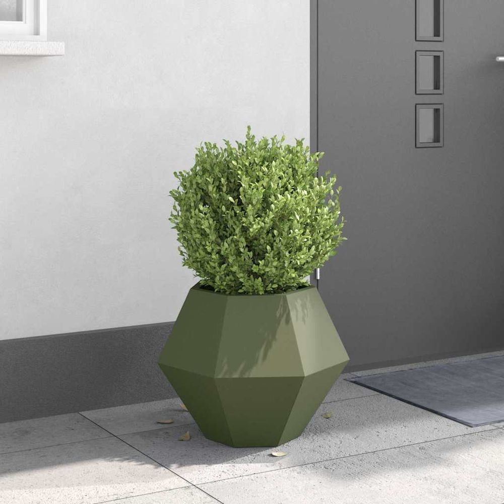 Jardinière carrée en acier pour plantes de jardin et balcon vert olive 50 cm