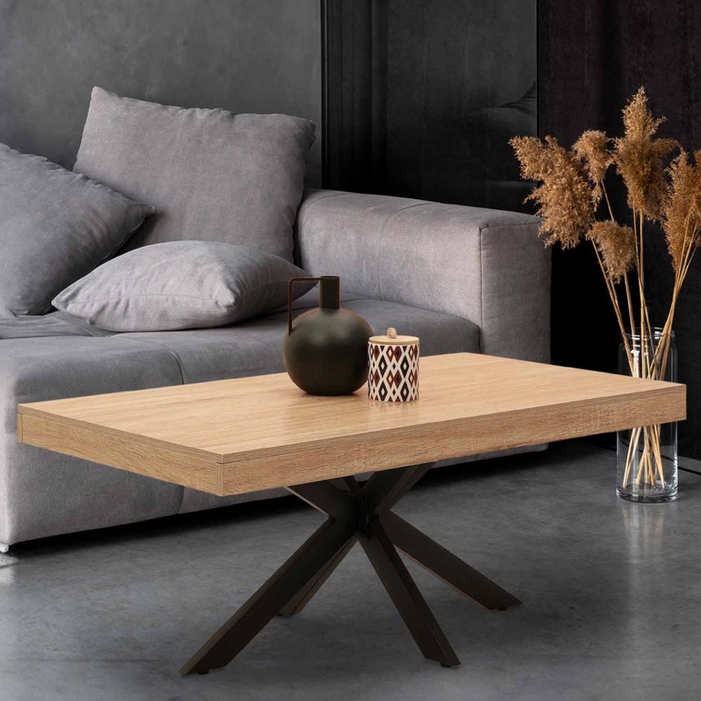 Table basse rectangulaire alix 110 cm pied araignée bois et noir