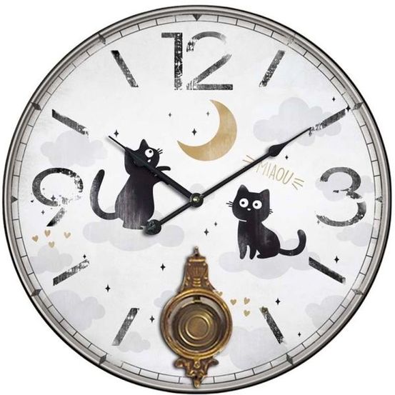 Horloge avec balancier chats 58 cm deux chats