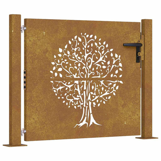 Portail de jardin 100x100 cm en acier corten avec motif arbre