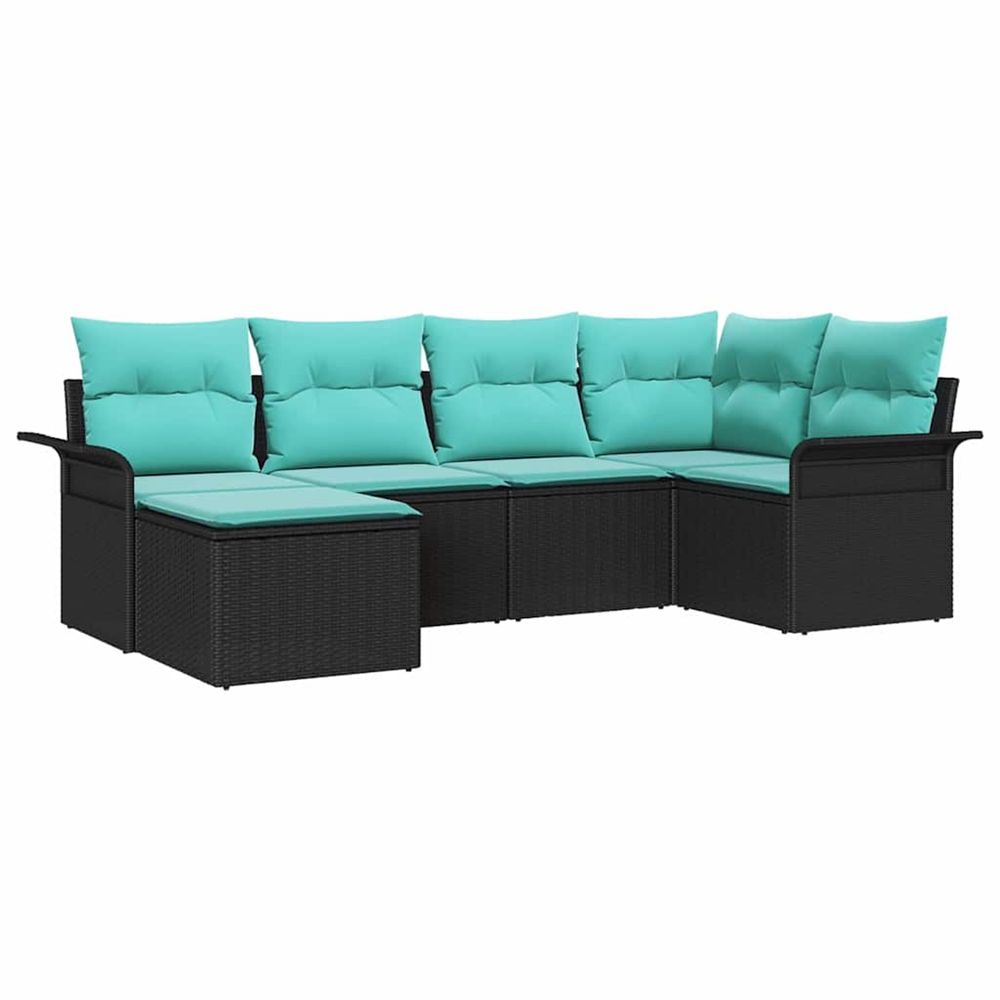 Ensemble de canapé de jardin 6 pc noir polyrotin